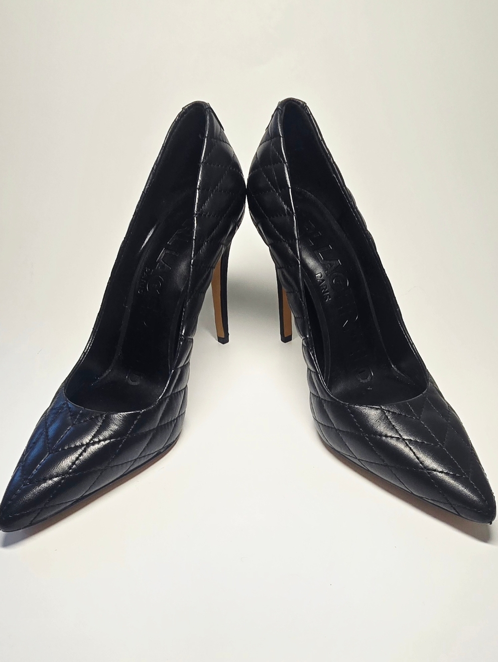 Karl Lagerfeld Paris Quilted Black Leather Pumps Pointed Toe Size 8